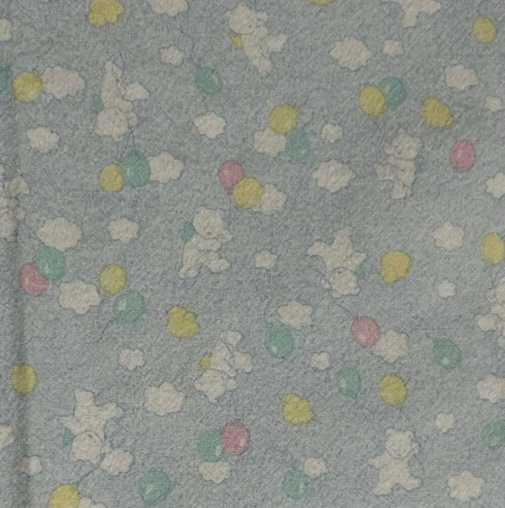 Vintage JCPenney Baby Receiving Blanket Bear Ballloons Cloud Blue Flannel Cotton